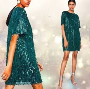 ZARA Sequin Fringe Flapper Mini Dress